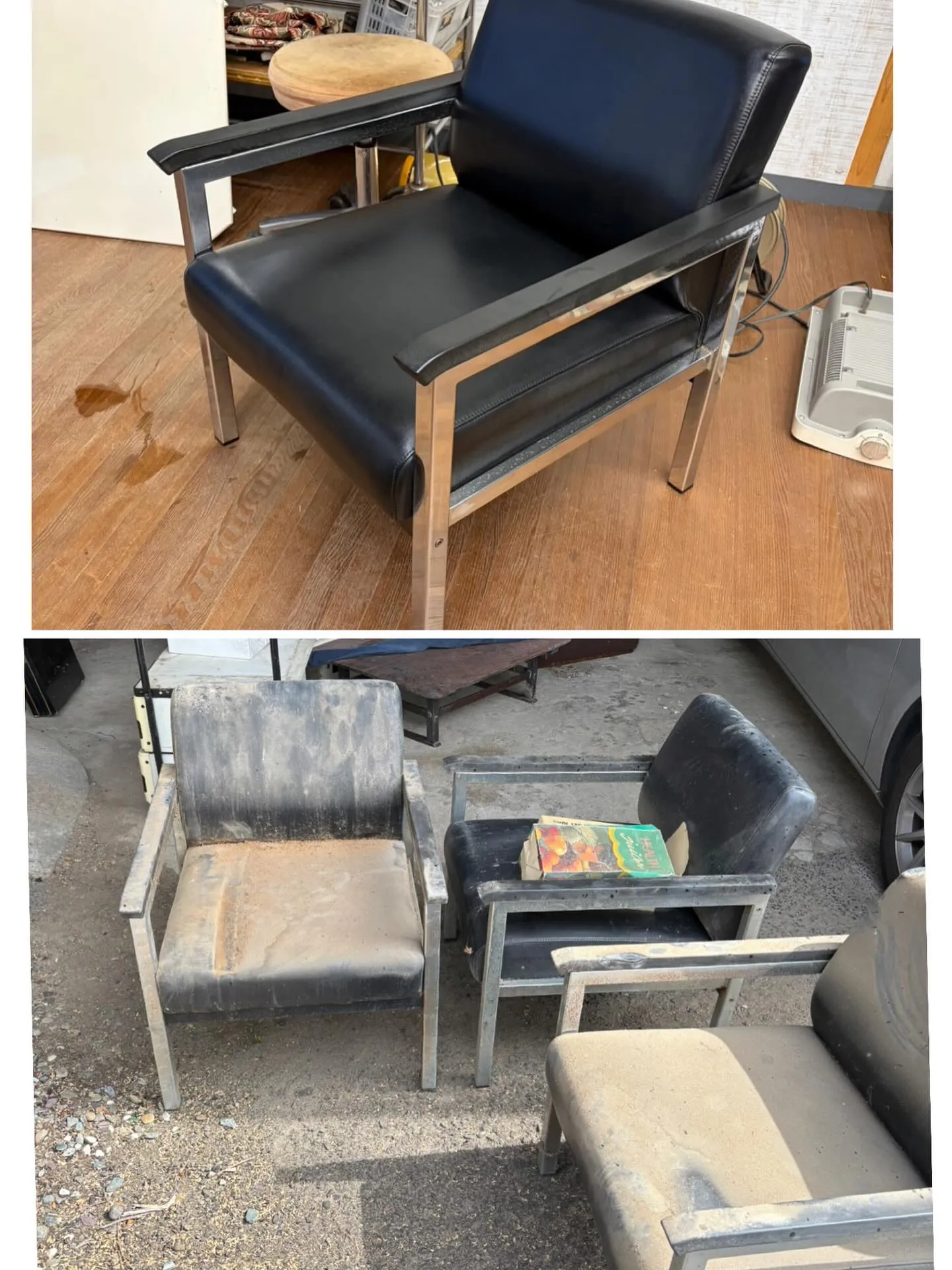 納屋の屋根裏で思わぬ発見をしました！古びたロビーチェアが潜ん...